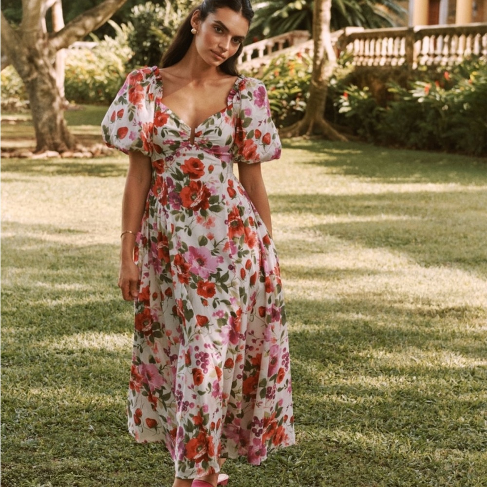 Floral Maxi Dress with Pink and Red Flowers